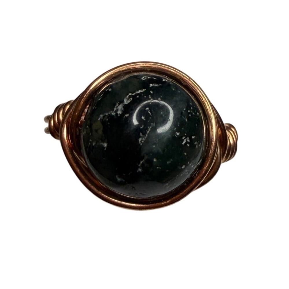 Green Agate ring copper handmade size 6